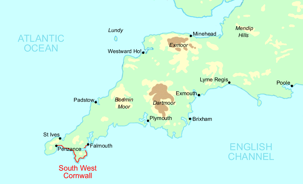 South West Cornwall map