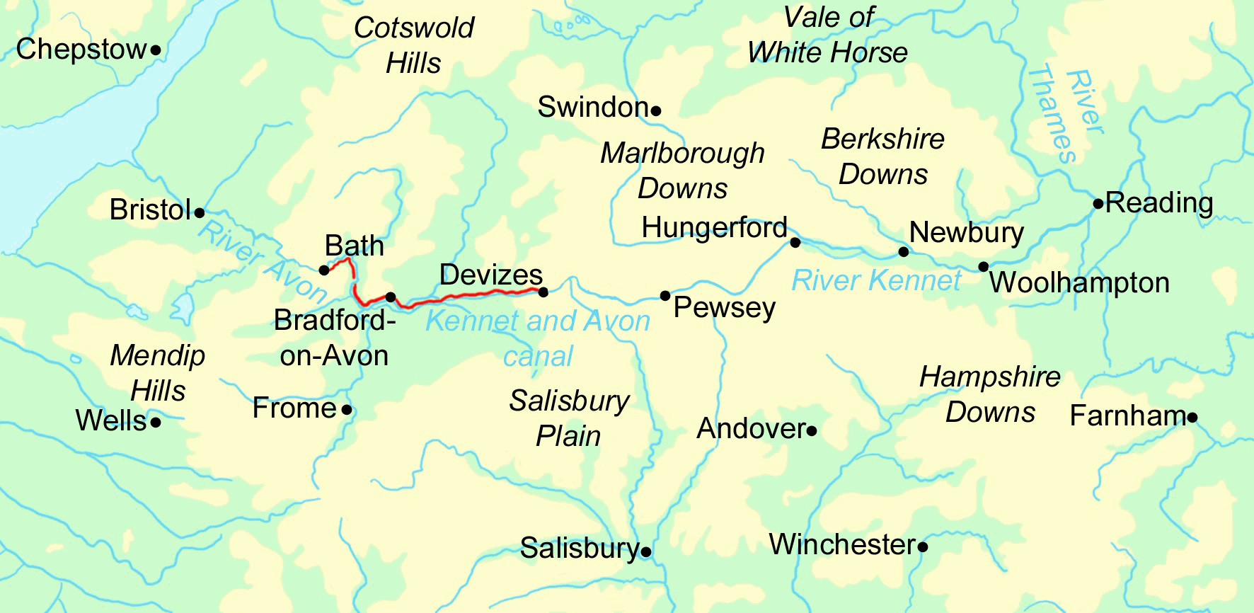 Kennet and Avon Canal - Stile-Free map
