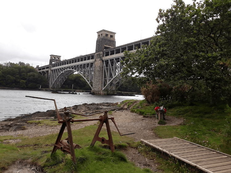 Sitting for lunch beside Britannia Bridge