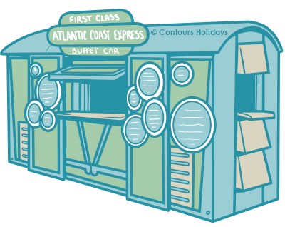 Art in the Contours Holidays colours of a trailside snack stop built into an old railway cart on this disused railway line in Cornwall.