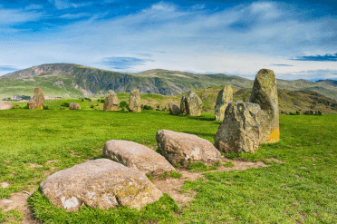 Castlerigg Stone Circle close up. The age of the standing stones is evident from the erosion and lichen.