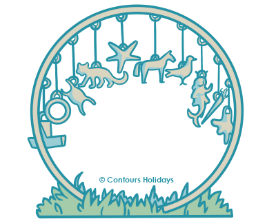 Art in the Contours Holidays colours of a giant metal charm bracelet statue that can be found on the Cleveland Way walking holiday in Yorkshire.