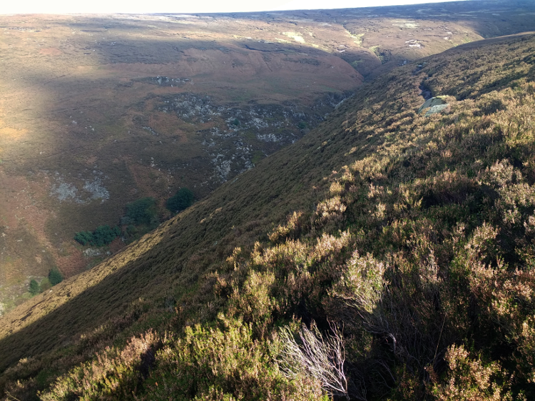 A deep, sharp valley known as a clough.