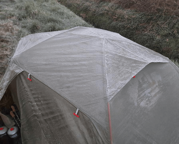 Frost on the tent first thing in the morning.