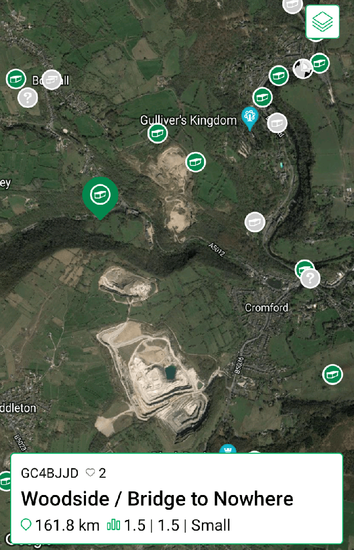 Geocaching app: caches shown on the map