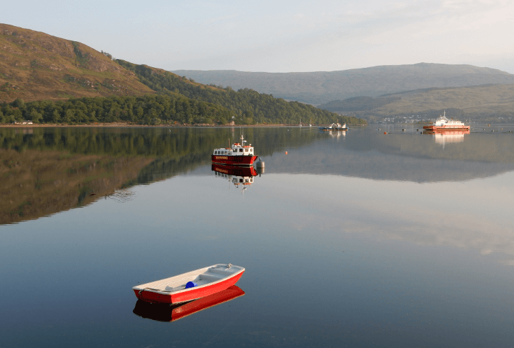 The Calendonian Canal gleaming in autumn light on the Great Glen Way.