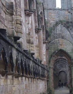 Carved stone walls within the abbey.