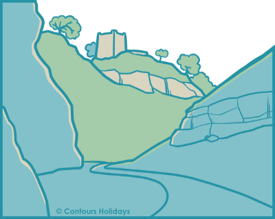 Art of Peveril Castle on the White Peak Way.