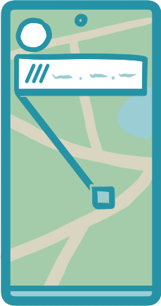 A doodle in the Contours style of a mobile phone, seen head on with a map shown on the screen.