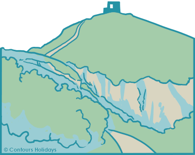 Art in the Contours company colours of the Tide Time Bell, a structure standing in the surf on the South Cornwall walk. As the tide rises, the bells inside swing and chime.