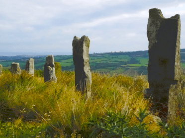Large flat stones stand upright near Grasmere on the inspirational Coast to Coast Walk.