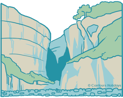 Art in the Contours Holidays colours of Malham Cove, an enormous, ampitheatre-esque limestone formation found on the Three Dales Way walking holiday in Yorkshire.