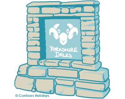 Art in the Contours Holidays colours of sign for the Yorkshire Dales National Park mounted on a stone wall on the Yorkshire Dales Twin-Centre walking holiday in Yorkshire.