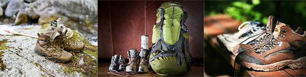 Hiking boots beside bag, ready for cleaning.