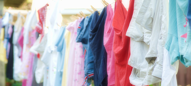 Hanging up fabric walking kit to dry, an important part of the cleaning process.