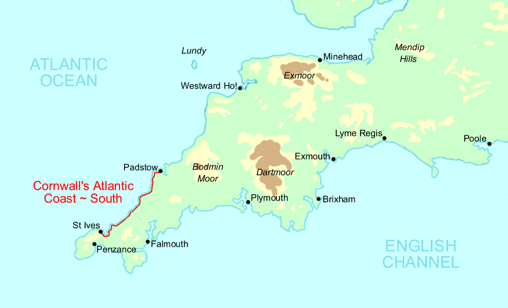 Cornwall's Atlantic Coast - South map