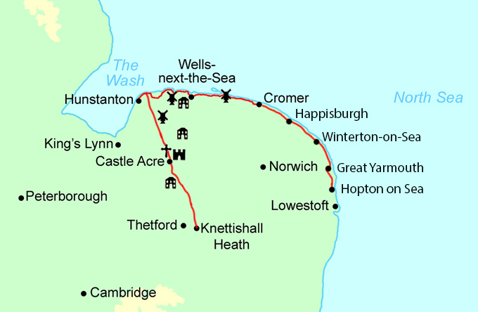 Map Of Hunstanton Norfolk Peddars Way & Norfolk Coast Path In 8-16 Days — Contours Walking Holidays