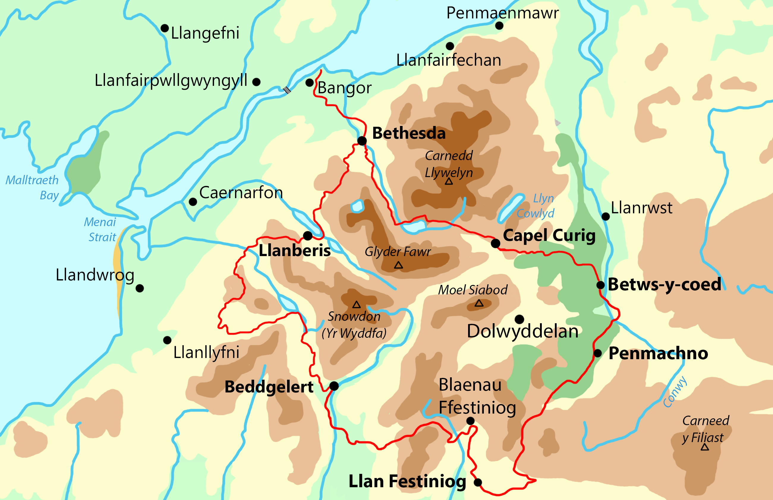 Bethesda North Wales Map Snowdonia Slate Trail — Contours Walking Holidays