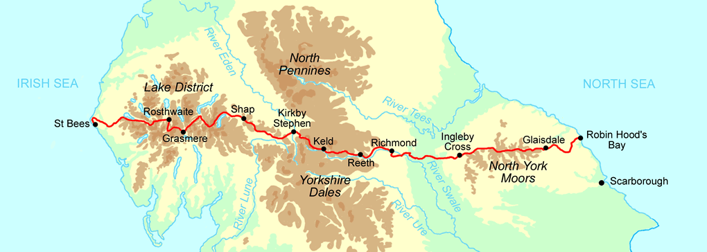 Coast To Coast Walk Route Map Wainwright's Coast To Coast Walk — Contours Walking Holidays