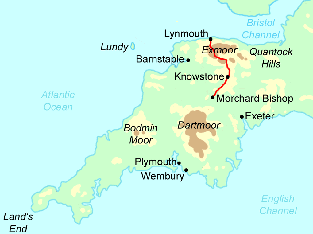 Two Moors Way/Devon C2C - Exmoor Section map