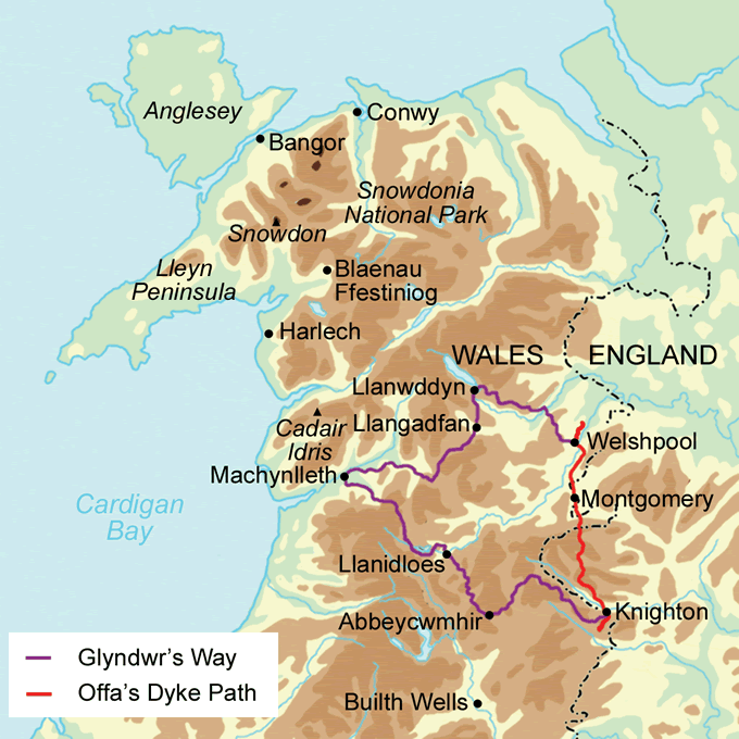 Glyndwr's Way late-season walking holiday map