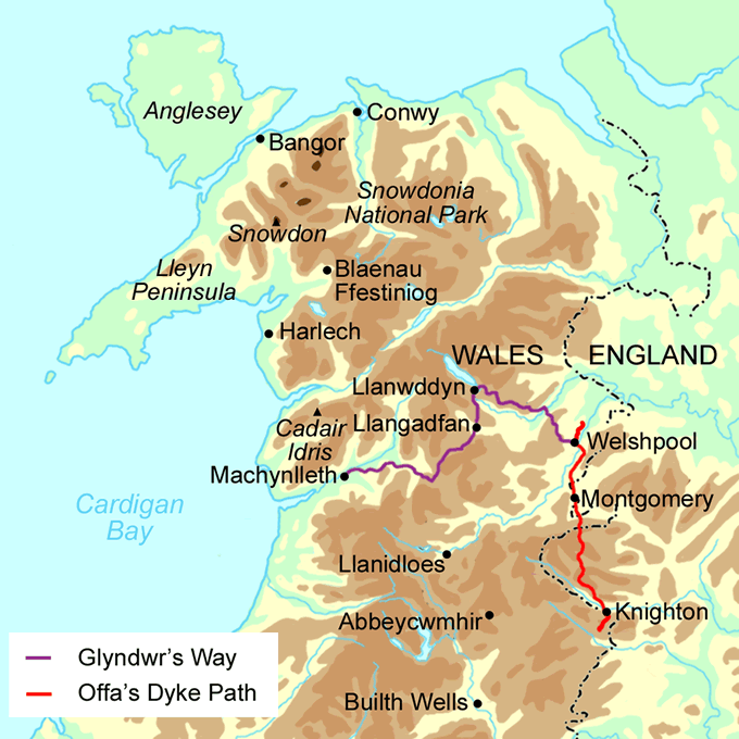 Glyndŵr's Way - North Section map