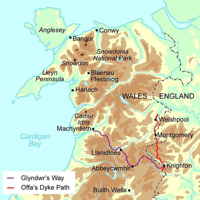 Glyndŵr's Way - South Section map