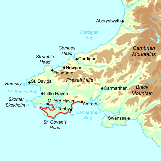 Pembrokeshire Coast Path - South Section map