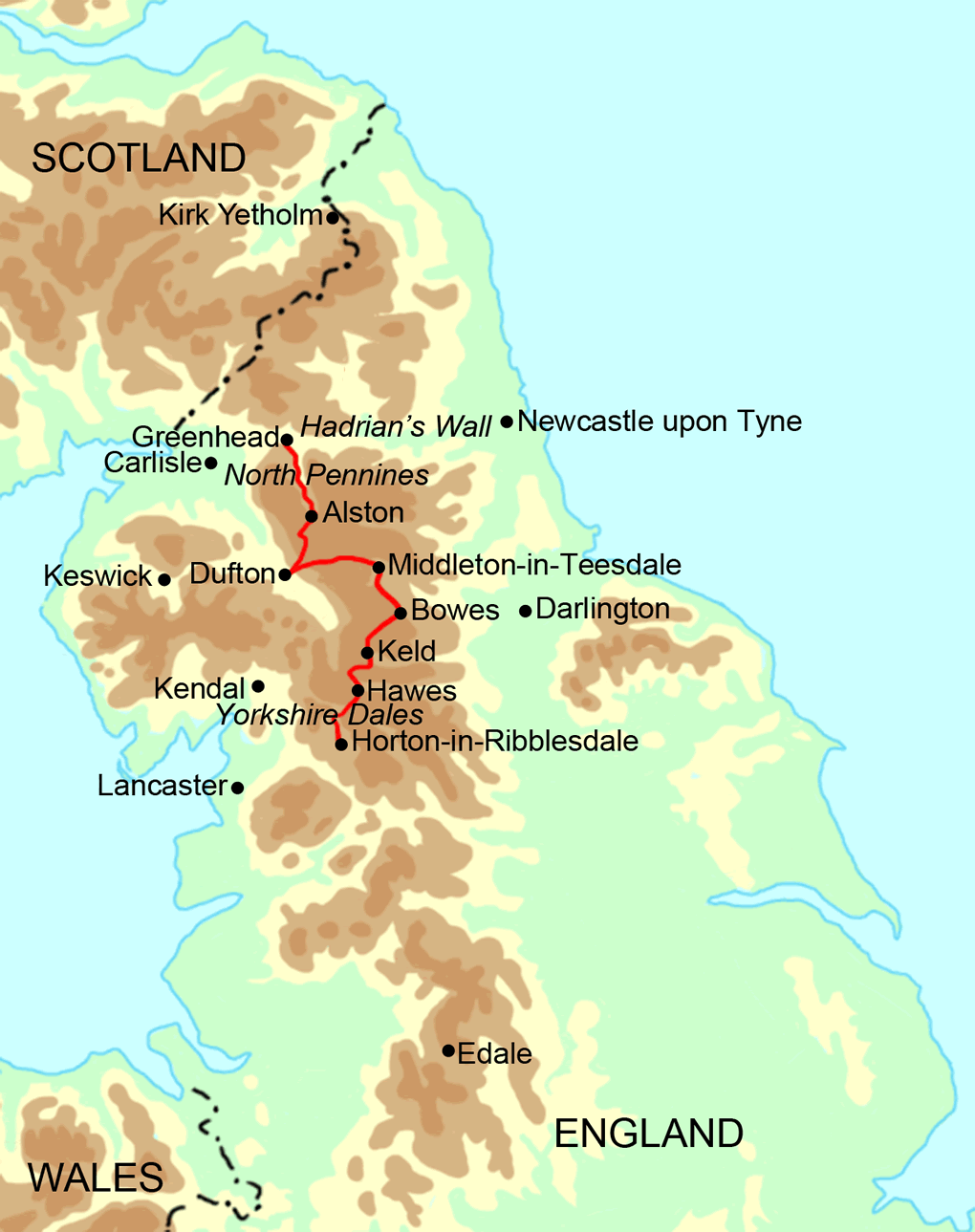 Pennine Way - Central Section map