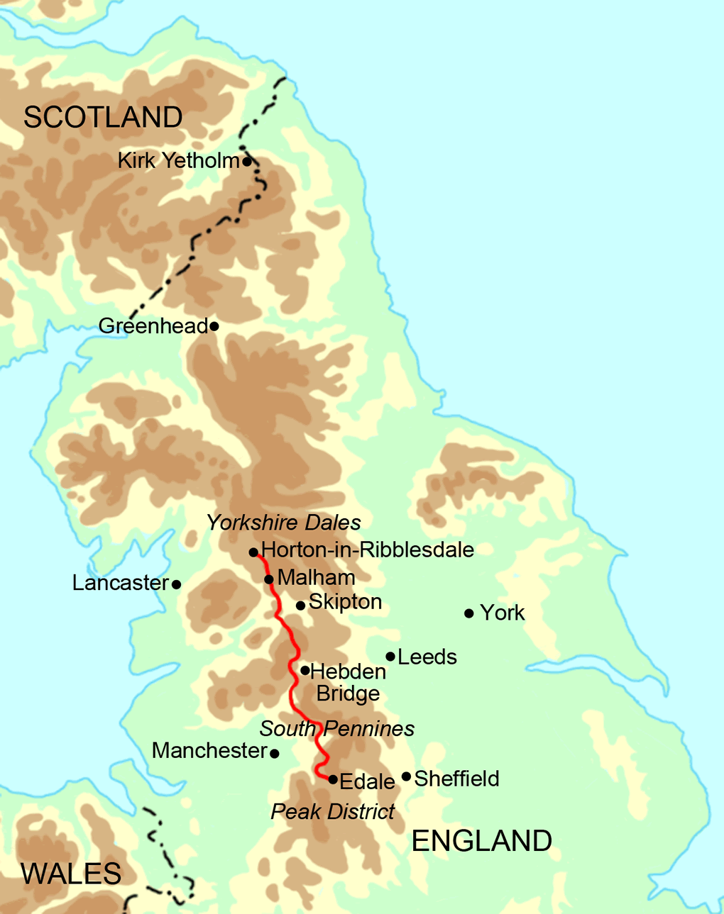 Pennine Way - South Section map