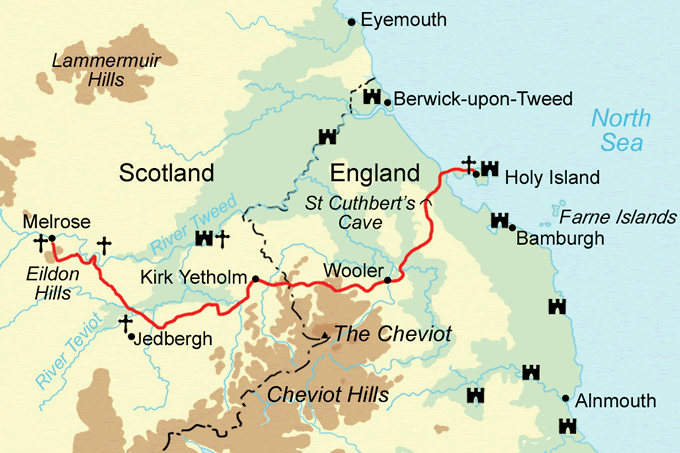 St Cuthbert's Way - Holy Island Option map