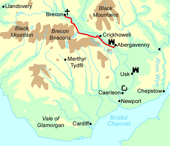 Usk Valley Walk Short Break map